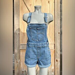 Vintage 90s No Boundaries NOBO Stretch Denim Cuffed Bib Overalls Shortalls~L~